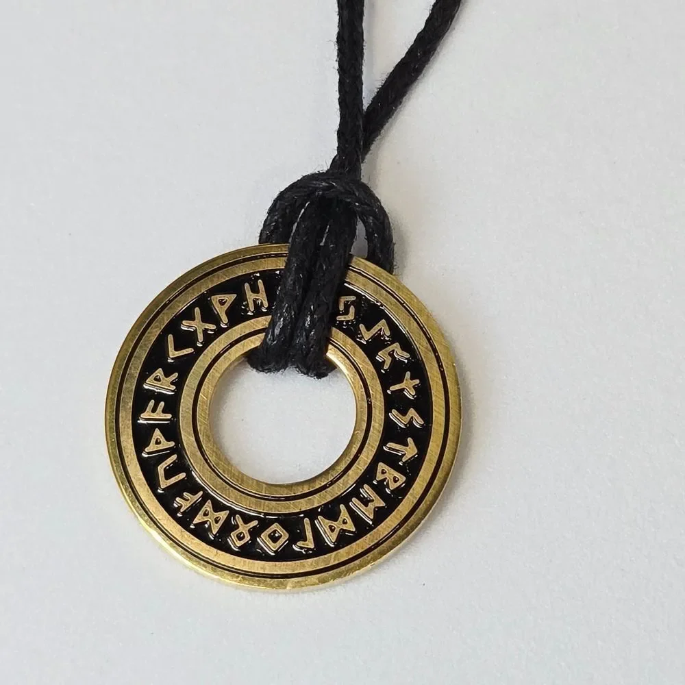Gold Viking Rune Necklace Stainless Steel Norse Symbol Pendant Leather Cord